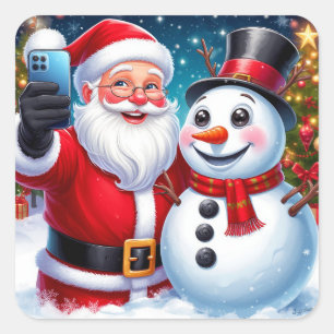 Santa macht ein Weihnachts-Selfie mit einem lächel Quadratischer Aufkleber