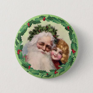 SANTA, MÄDCHEN & HOLLY von SHARON SHARPE Button