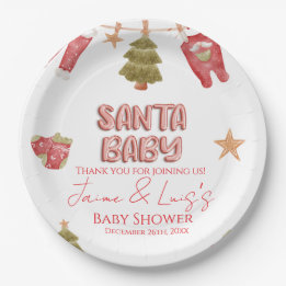 Santa Mädchen Junge Feiertag Baby Shower   Pappteller