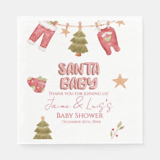 Santa Mädchen Junge Feiertag Baby Shower   Serviette (Vorderseite)