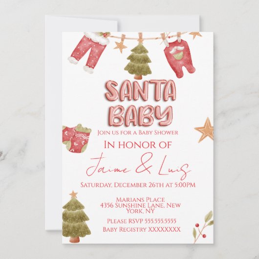 Santa Mädchen Junge Urlaub Baby Dusche   Einladung (Vorderseite)