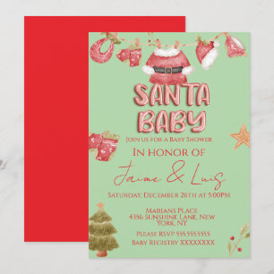 Santa-Mädchen-Jungen-Feiertags-Grün-Baby-Party   Einladung