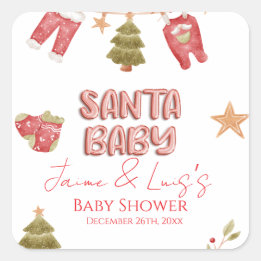 Santa-Mädchen-Jungen-Urlaub-Baby-Dusche   Quadratischer Aufkleber