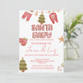 Santa-Mädchen-Jungen-Urlaub-Baby-Party  Einladung (Stehend Vorderseite)