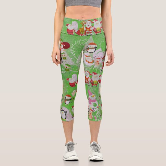 Santa Magical Green New Year Capri Leggings (Vorderseite)