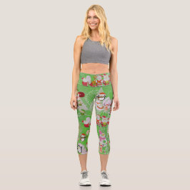 Santa Magical Green New Year Capri Leggings