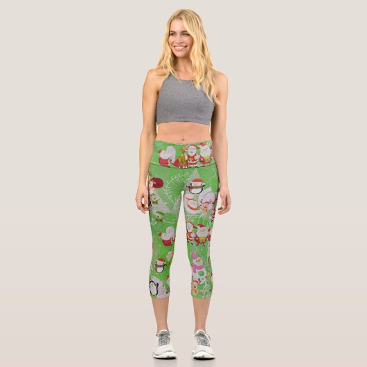 Santa Magical Green New Year Capri Leggings (Vorderseite)