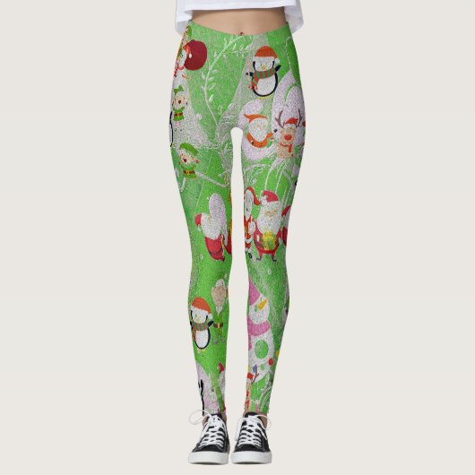 Santa Magical Green New Year  Leggings (Vorderseite)