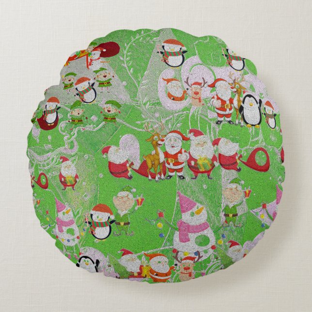 Santa Magical Green New Year Rundes Kissen (Vorderseite)