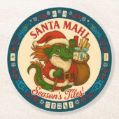 Santa Mahj Festive Round Paper Coasters Runder Pappuntersetzer (Vorderseite)