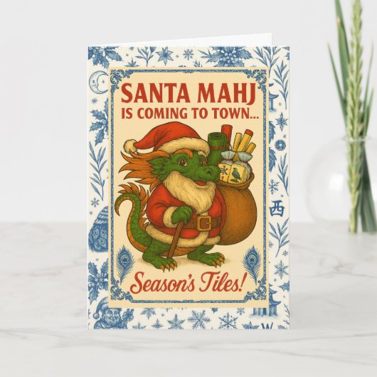 Santa Mahj! Weihnachtskarte Feiertagskarte (Vorderseite)