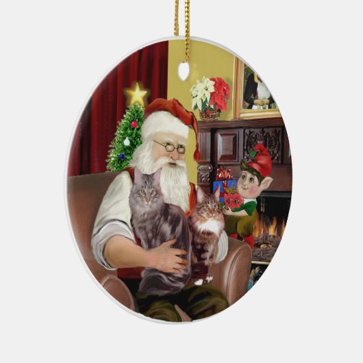 Santa - Maine Coon Cat 10 Keramikornament (Rechts)