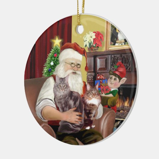 Santa - Maine Coon Cat 10 Keramikornament (Links)