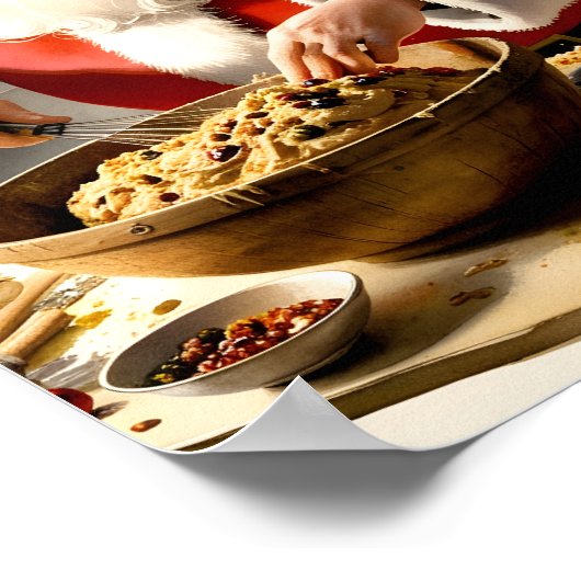 Santa Making Fruitcake Weihnachtsküche Kunst Poster (Ecke)