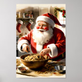 Santa Making Fruitcake Weihnachtsküche Kunst Poster (Vorne)