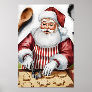 Santa Making Sugar Cookies Vintager Stil Poster