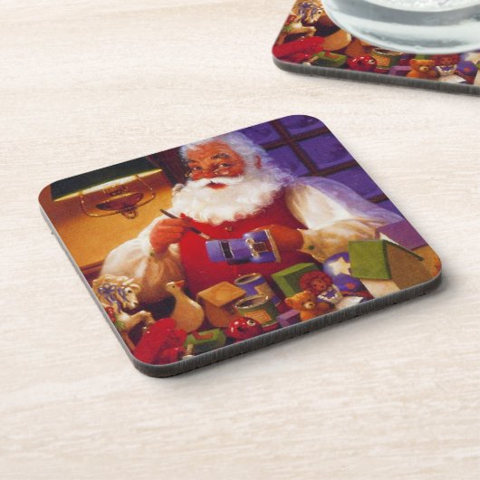 Santa Making Toys Set von Cork Untersetzer (Linke Seite)