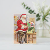 Santa malt neues Spielzeughaus Postkarte (Stehend Vorderseite)