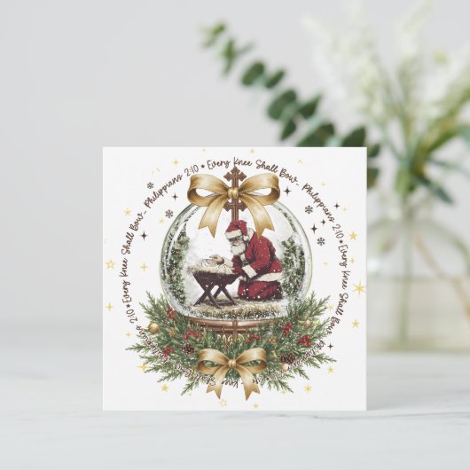 Santa & Manger Christmas Card with Scripture  (Stehend Vorderseite)
