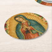 Santa Maria, Virgen de Guadalupe Mother Mary Roses Runder Pappuntersetzer (Angewinkelt)