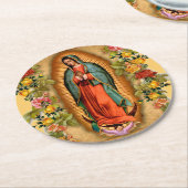 Santa Maria, Virgen de Guadalupe Mutter Maria Rose Runder Pappuntersetzer (Angewinkelt)