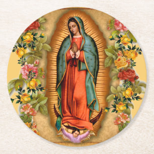 Santa Maria, Virgen de Guadalupe Mutter Maria Rose Runder Pappuntersetzer