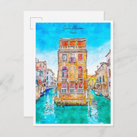 Santa Marina Italien Jahrgang Reise Wasserfarbe Postkarte (Vorne/Hinten)