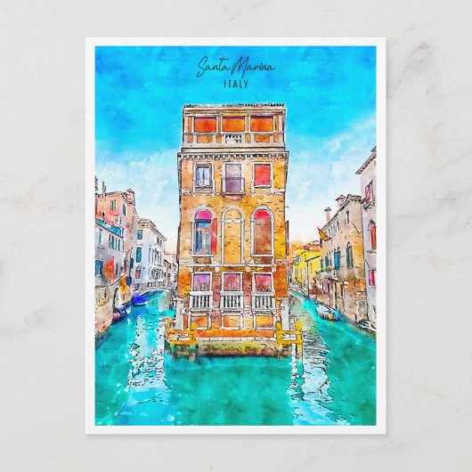 Santa Marina Italien Jahrgang Reise Wasserfarbe Postkarte (Vorderseite)
