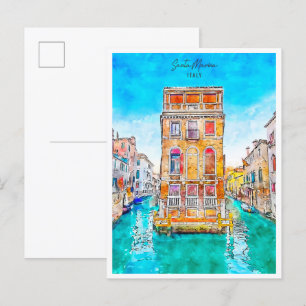 Santa Marina Italien vintage Reise Wasserfarben Postkarte