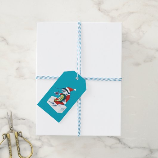 Santa Marlin auf Türkis Geschenkanhänger (Mit Garn)