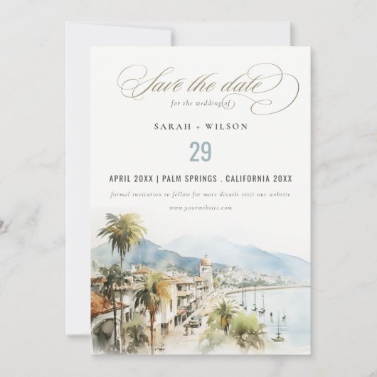 Santa Marta Colombia Watercolor Landscape Wedding Save The Date (Vorderseite)