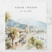 Santa Marta Colombia Watercolor Landscape Wedding Weinetikett (Einzelnes Label)