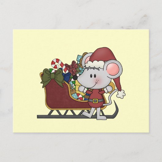 Santa Maus mit Schlitten Feiertagspostkarte (Vorderseite)