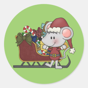 Santa Maus mit Schlitten Runder Aufkleber
