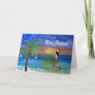 Santa Meerjungfrau Weihnachtsküstenkarten Karte