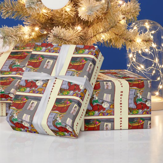 Santa Meeting Frau Santa Yellow Packaging Paper Geschenkpapier (Feiertage)