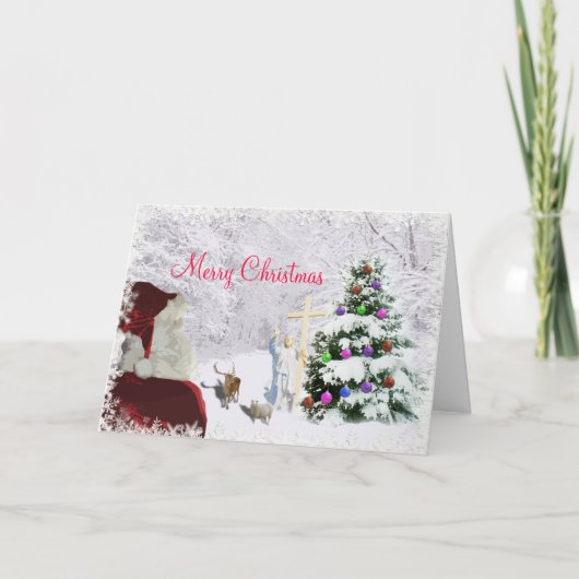 Santa Meets Jesus Feiertagskarte (Vorderseite)