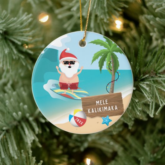 Santa Mele Kalikimaka Hawaiian Christmas Keramik Ornament (Baum)