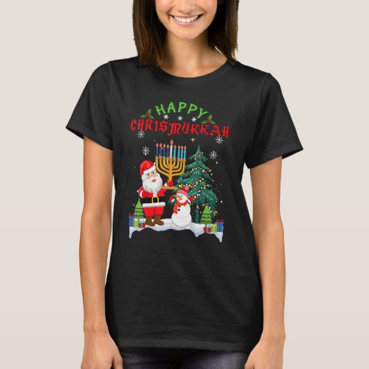 Santa Menorah Christmukkah X Mas Christmas Hanukka T-Shirt (Vorderseite)