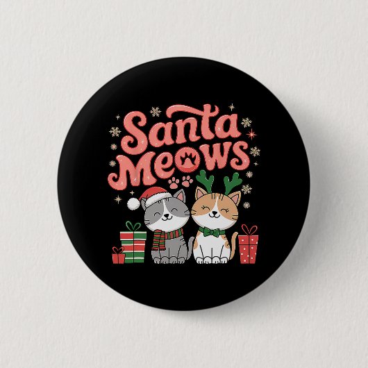 Santa Meows Niedliche Weihnachtskätzchen Weihnacht Button (Vorderseite)