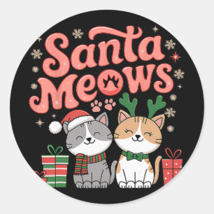 Santa Meows Niedliche Weihnachtskätzchen Weihnacht Runder Aufkleber