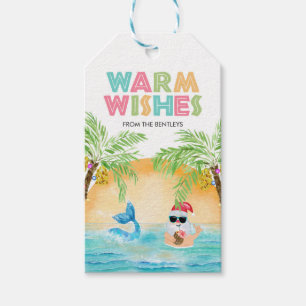 Santa Mermaid Tropical Beach Palms Weihnachten Geschenkanhänger