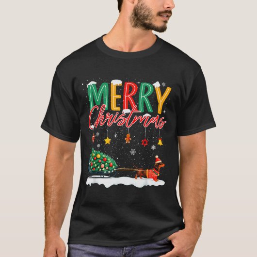 Santa Merry Christmas Dachshund Sleigh Dog Lover X T-Shirt (Vorderseite)