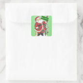 Santa Merry Weihnachtslieder Tiere grün Quadratischer Aufkleber (Tasche)