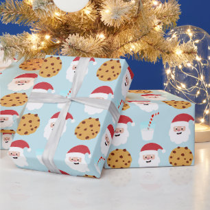 Santa-Milch-und-Kekse-Blau-Verpackungspapier Geschenkpapier