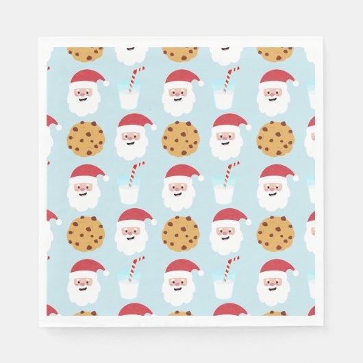 Santa Milk und Cookies Blue Paper Napkin Serviette (Vorderseite)