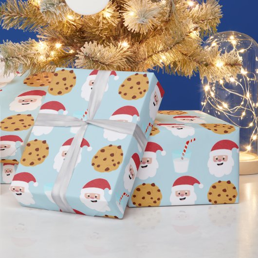 Santa Milk und Cookies Blue Wrapping Paper Geschenkpapier (Feiertage)