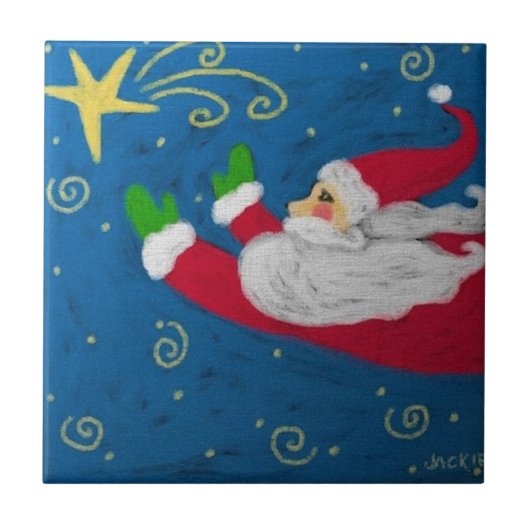 Santa mit Abstrakter Keramik Fliese (Vorderseite)
