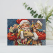 Santa mit Armen voller Dolls Einladung (Stehend Vorderseite)