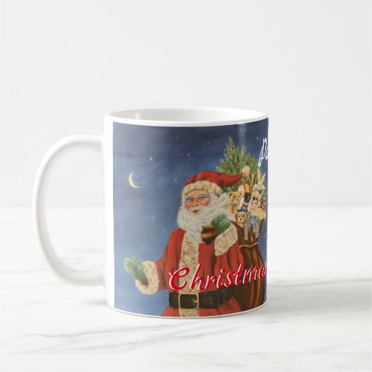 Santa mit Bagful of Toys in Snow Acrylmalerei Kaffeetasse (Links)